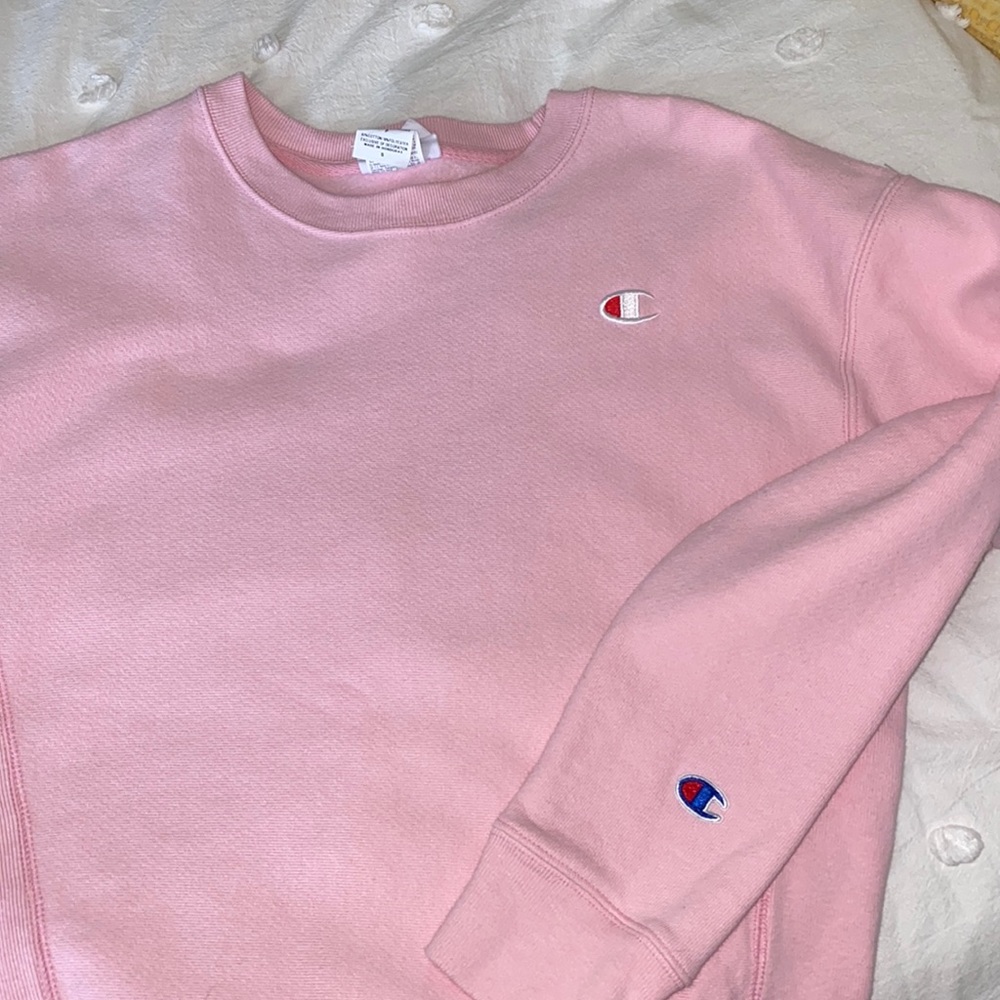 Baby pink Champion Reverse weave crew neck